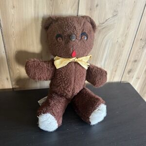 Vtg Teddy Animals Of Distinction 14" plush Bear Yellow Bow Knickerbocker 50s 60s